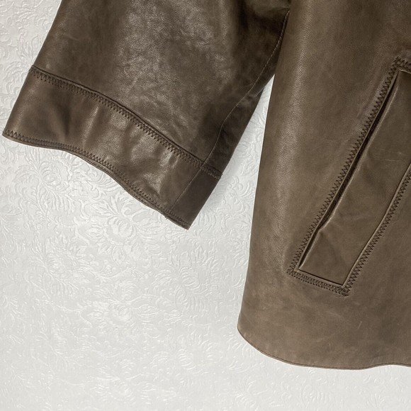 J Jill Sz M Brown Leather Shimm Swing Jacket - Picture 5 of 12